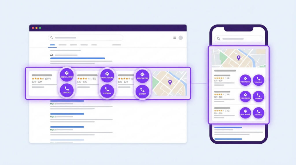 Esempio di SERP con intento locale e Local Pack in evidenza