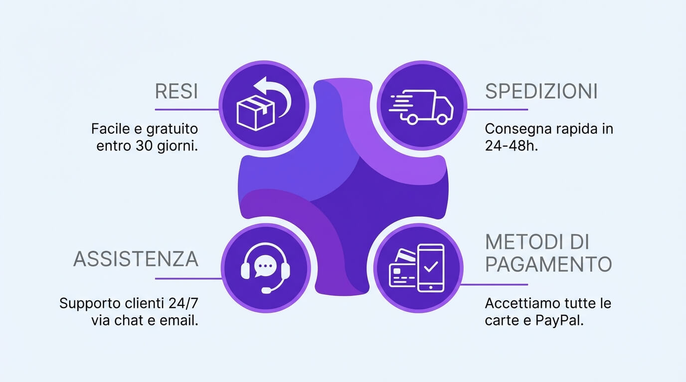 Elementi di trust in pagina prodotto: resi spedizioni assistenza pagamenti