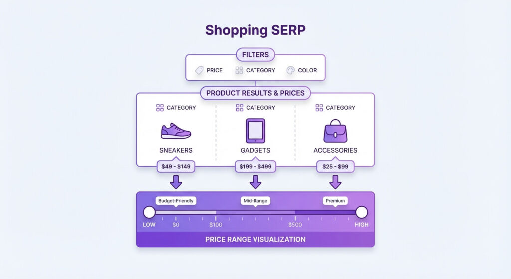 SERP con segnali transazionali: shopping, prezzi e filtri