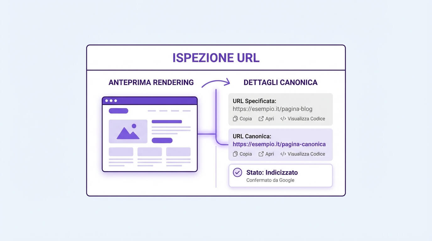 Ispezione URL con rendering e canonica in Search Console
