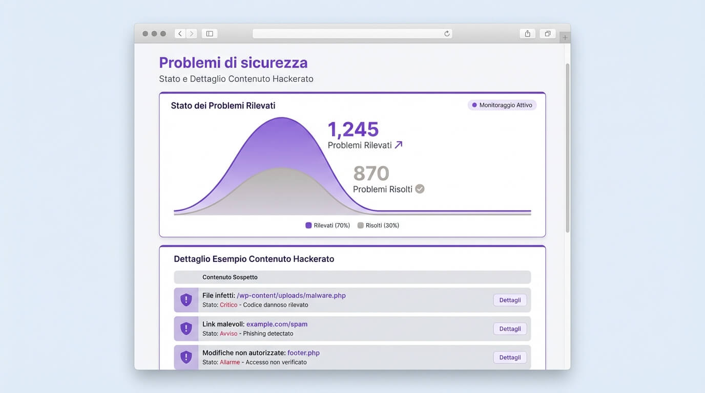 Report Problemi di sicurezza in Search Console con dettagli e stato